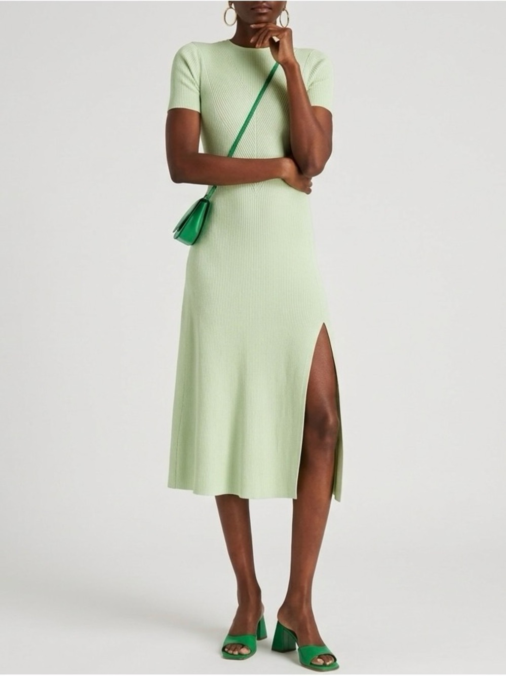 ❌SOLD❌MAJE Maje Ribbed Knit Pastel Green Midi Scoop Tie Back Dress | EU 38 | M